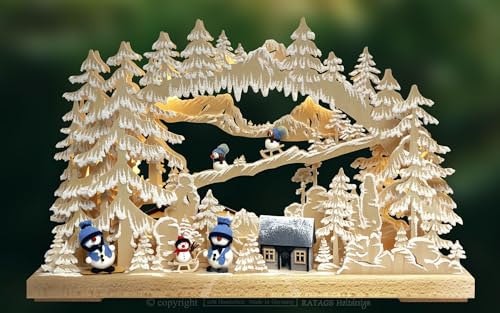 Ratags Light Triangle Manger with Deer and White Frost - 32x44cm / 12.6x17.3inch - Authentic German Erzgebirge Candle Arches