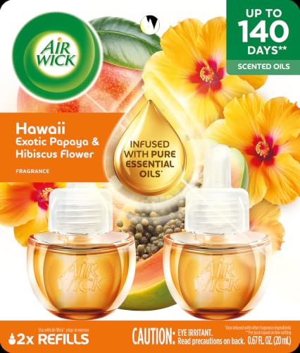 Image of Air Wick Plug-In Scented Oil Refills, 2 Count, Hawaii Exotic Papaya and Hibiscus Flower, Air Freshener, Essential Oils