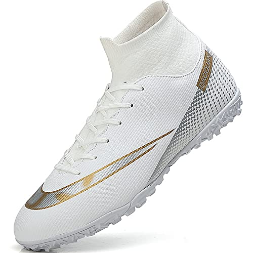 Xjiodf Soccer Cleats For Men High-Tops Lace-Up Rubber Spikes Indoor Lightweight Ag Fg Tf Football Futsal Shoes Hiking Sneaker White Eu 44 Us 10.5 #TOP29