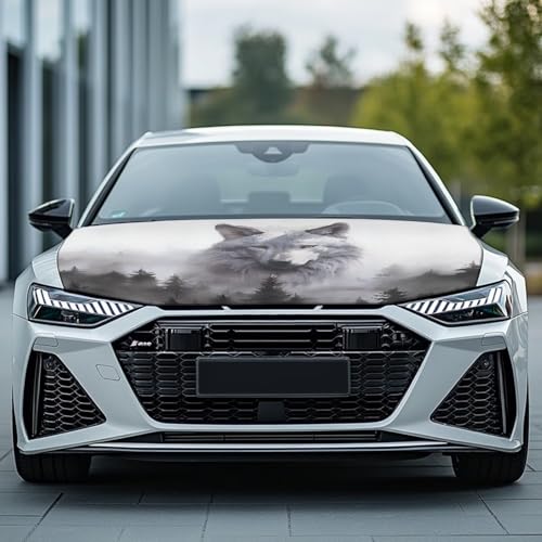 Image of Wolf White Car Hood Cover Polyester Elastic Fabrics Can be Washed Suitable for Large SUV and Pickup Trucks