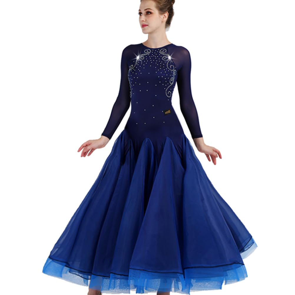 Rückenfreie Standard Tanzkleider Für Damen Langärmelige Tanzkleidung Für Walzer Turniere Standard Tanzbekleidung Flamenco Tanzoutfit Mit Strass