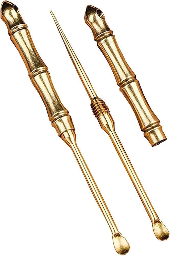 2-in-1 Ear Spoon and Toothpick Tool with Keychain, Gold, Bamboo Style Handle, Multifunctional Ear Spoon Toothpick Tool with Keychain, Folding Type Ear Wax Removal Tool, Double-use Copper Ear Keychain-picture-31
