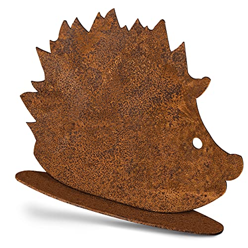 Rostikal Edelrost Igel 16 x 20.5 cm - Wetterfeste Gartenfigur auf Metall Deko Bodenplatte für Außen- Vintage Rostdeko Gartenstatue für Hauseingang & Garten