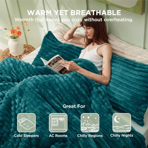Image of Bedsure Full Fluffy Comforter Set - GentleSoft 3 Pieces Luxury Fleece Teal Bedding, Cozy Room Decor Aesthetic, 1 Full Bed Comforter (82 inchx86 inch) and 2 Pillowcases (20 inchx26 inch)