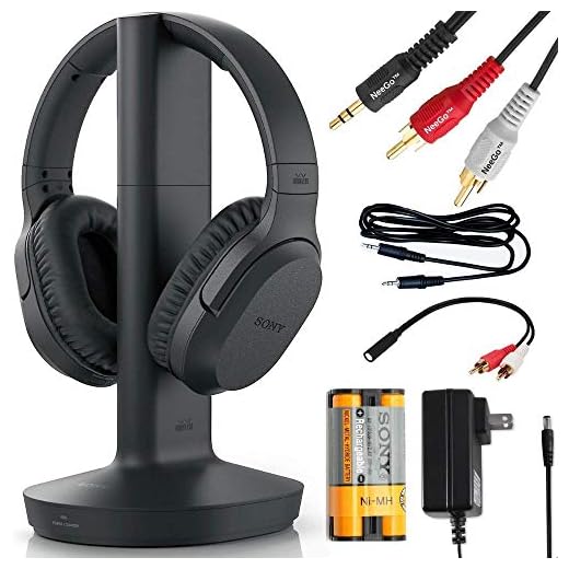 SONY Wireless Headphones for TV Watching (WHRF400R) with Transmitter Dock (TMRRF400) – 6-ft 3.5mm Stereo + NeeGo RCA Plug Y-Adapter