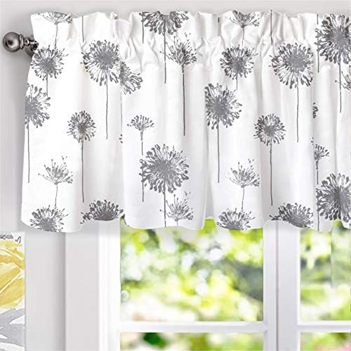 DriftAway Dandelion Floral Botanical Lined Thermal Insulated Window Curtain Valance Rod Pocket 52 Inch by 18 Inch Plus 2 Inch Header Gray 1 Pack