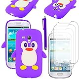 ebestStar   Coque Compatible avec Samsung S3 Mini Galaxy GT i8190, i8190N Etui Housse Silicone Gel TPU Souple Pingouin + Stylet + 3 Films d'écran, Violet [Appareil: 121.6 x 63 x 9.9mm, 4.0'']