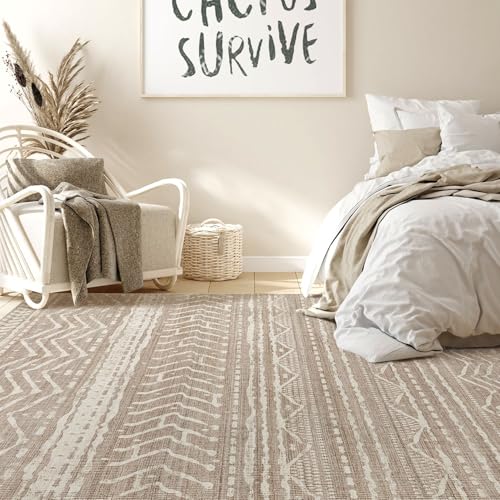 Nakagishi 5x7 Area Rugs Living Room: Washable Boho Large Neutral Soft Rug Farmhouse Stain Resistant Modern Indoor Non-Slip Floor Carpet for Bedroom Nursery Kids Playroom Office Dining Room Dorm