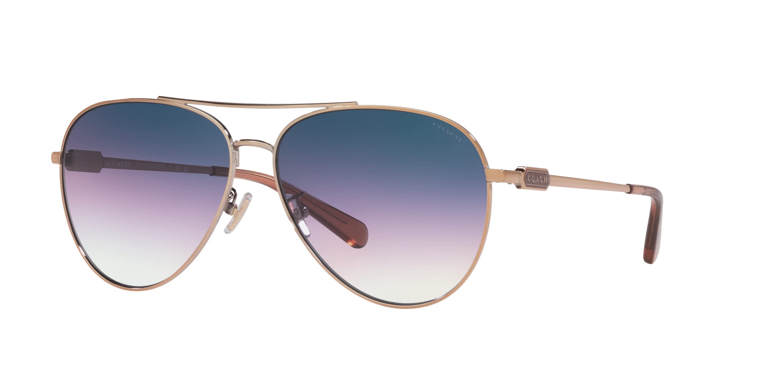 COACH Gafas de sol para mujer, marco plateado brillante, lentes degradados grises, 61 mm