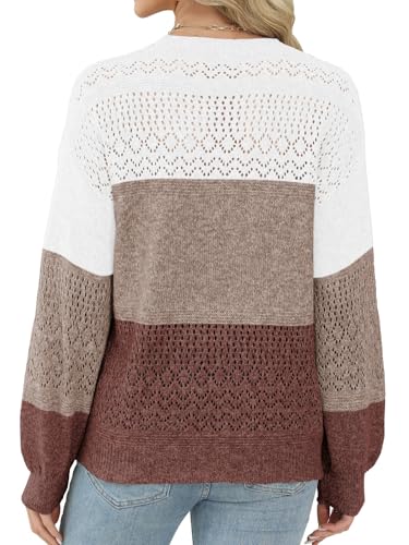 Image of Lylinan Womens Sweaters Casual Boho Long Sleeve Shirts Crewneck Lightweight Crochet Tops Pullover Knit Sweater