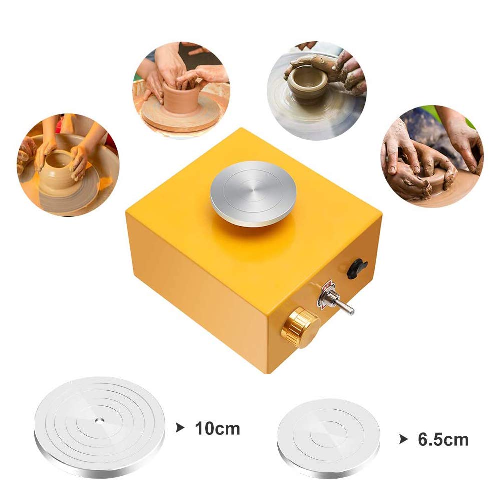 Mini Töpferscheibe Elektrische Töpfermaschine mit 6,5 cm &10 cm Drehteller DIY Töpferscheibe Maschine für Kinder DIY Keramik Anfänger