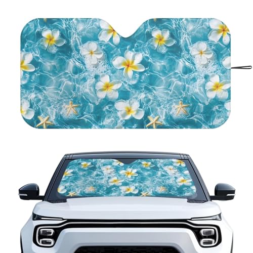Image of Hawaiian Plumeria Windshield Sun Shade Sunshade Blocks UV Rays Shade Heat Shield for Pickup Truck SUV Accessories Sun Heat UV Rays Visor Protector 66.53 in * 34.44 in