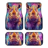 Allhaitong Rhino Print Floor Mats for Cars Durable Front & Rear Floor Mats Liners All Weather Protection fits Most Cars SUVs Trucks