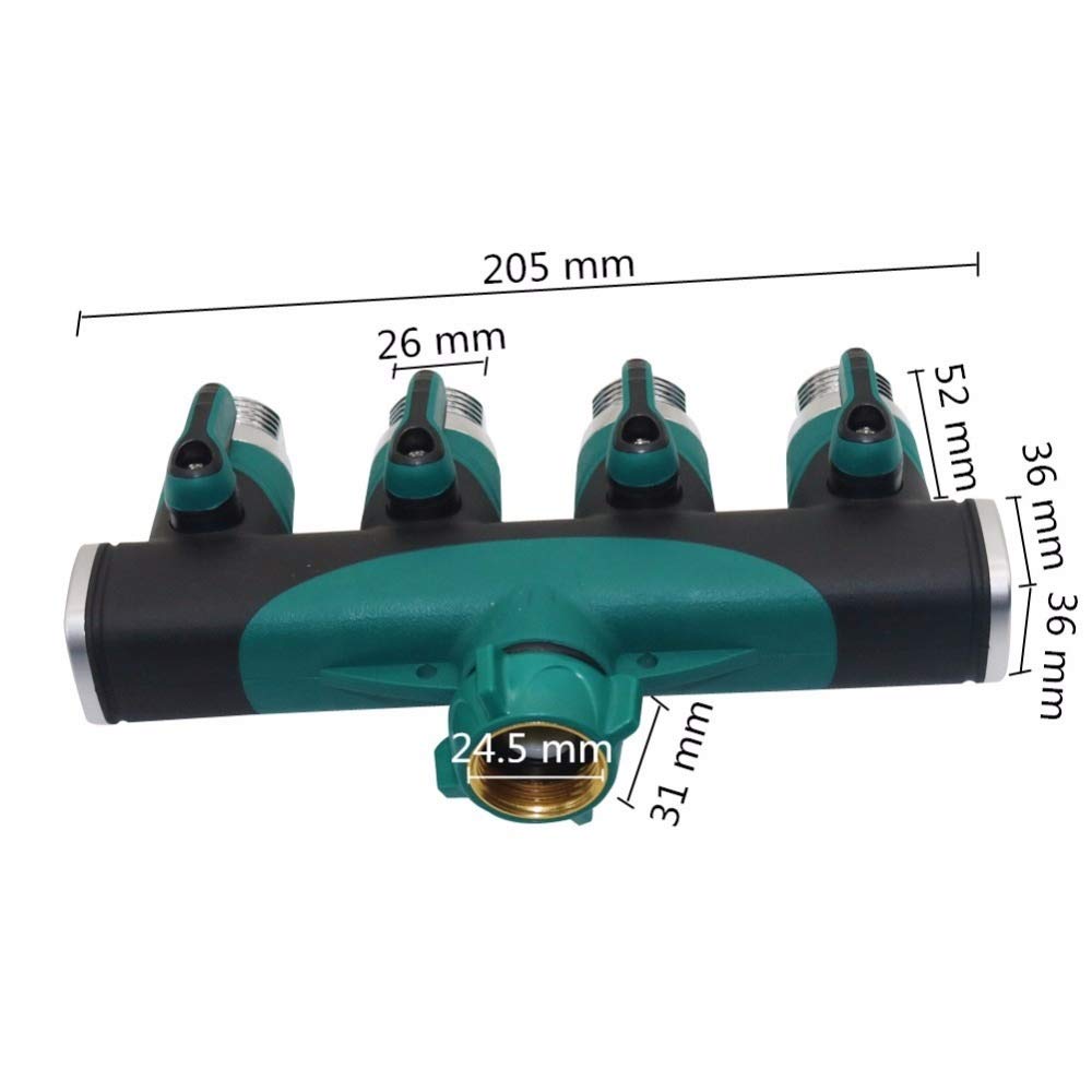 Conectores divisores de 4 vías de 3/4" con válvula for conexión de agua por aspersión, conexión de manguera de 4/7 mm y 8/11 mm, rosca estándar estadounidense, accesorios for agricultura y agua for ja