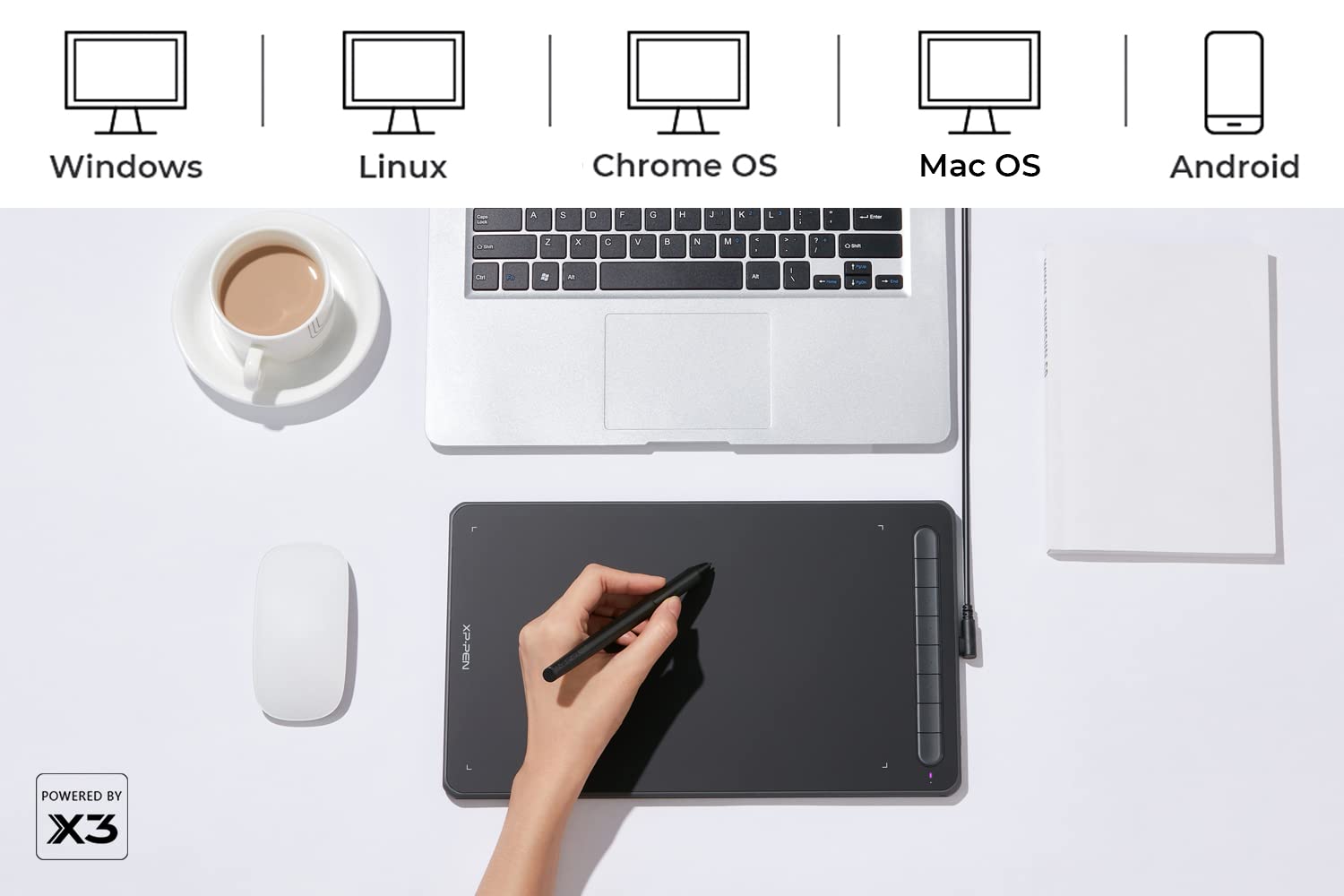XP-PEN Tablette Graphique Wireless Deco LW Bluetooth avec X3 Stylet 8 Touches de Raccourci en 10x6 Pouces Compatible Windows Mac Android Chrome OS et Linux - Noir