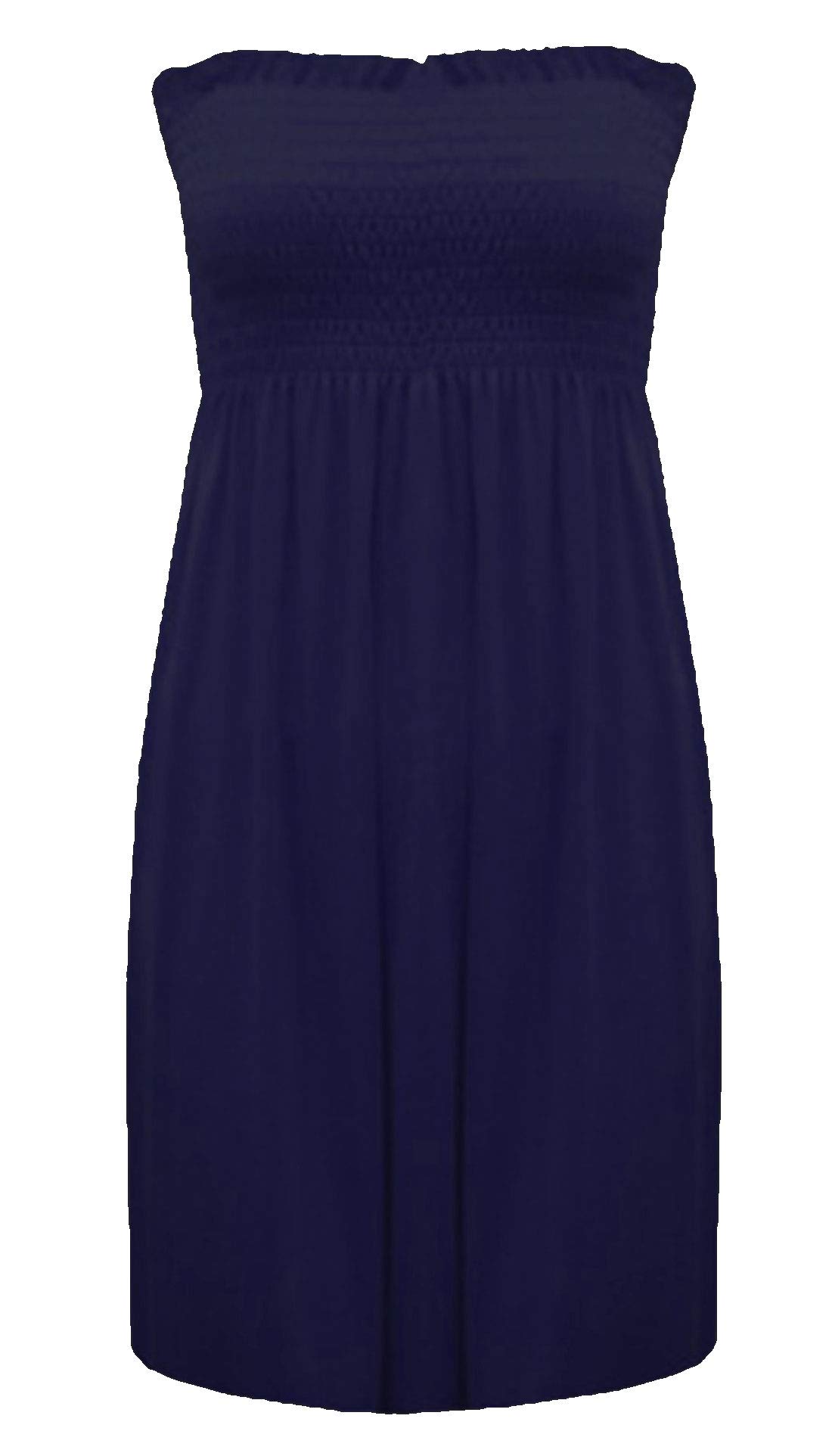 21Fashion New Womens Sheering Top Strapless Bandeau Dress Top Jersey Ladies Plus Size Boobtube Top Dress Navy