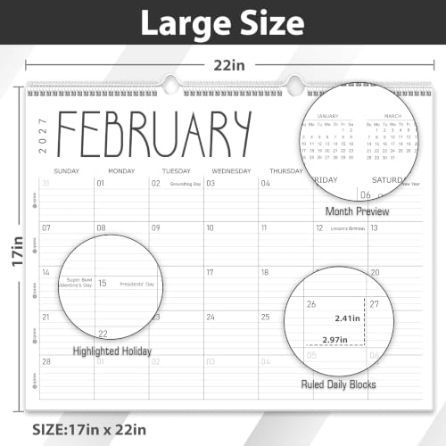 Image of Guasslee Large 2027 wall calendar 12 month, Jan 2027-Dec 2027, 22 inchx17 inch