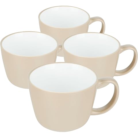Ceramic Mugs 18oz,Large Ceramic Coffee for Men, Women, Dad, Mom, Modern Coffee Mugs With Handle For Cereal,Juice,Soup,Tea. (4Pack, nude)