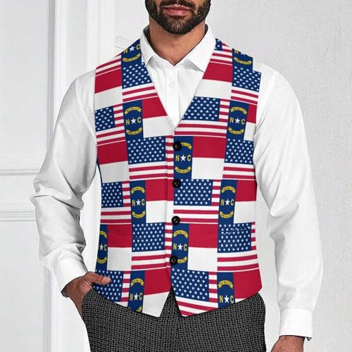 Flag of Usa And Carolina North Suit Vest for Men Waistcoat Dressy V Neck Button Down Sleeveless Business Jacket Coat4