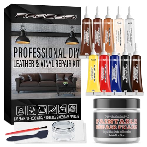 Leather Repair Kit for Furniture, Sofa, Jacket, Car Seats and Purse. Leather Filler Super Easy Instructions to Match Any Color, Restore Any Material, Bonded, Italian, Pleather, Genuine