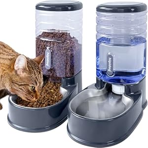 Stainless Steel Automatic Pet Feeder for Small&Medium Pets Automatic Food Feeder and Waterer Stainless Steel Bowls Set 3.8 L, Travel Supply Feeder and Water Dispenser for Dogs Cats Pets Animals