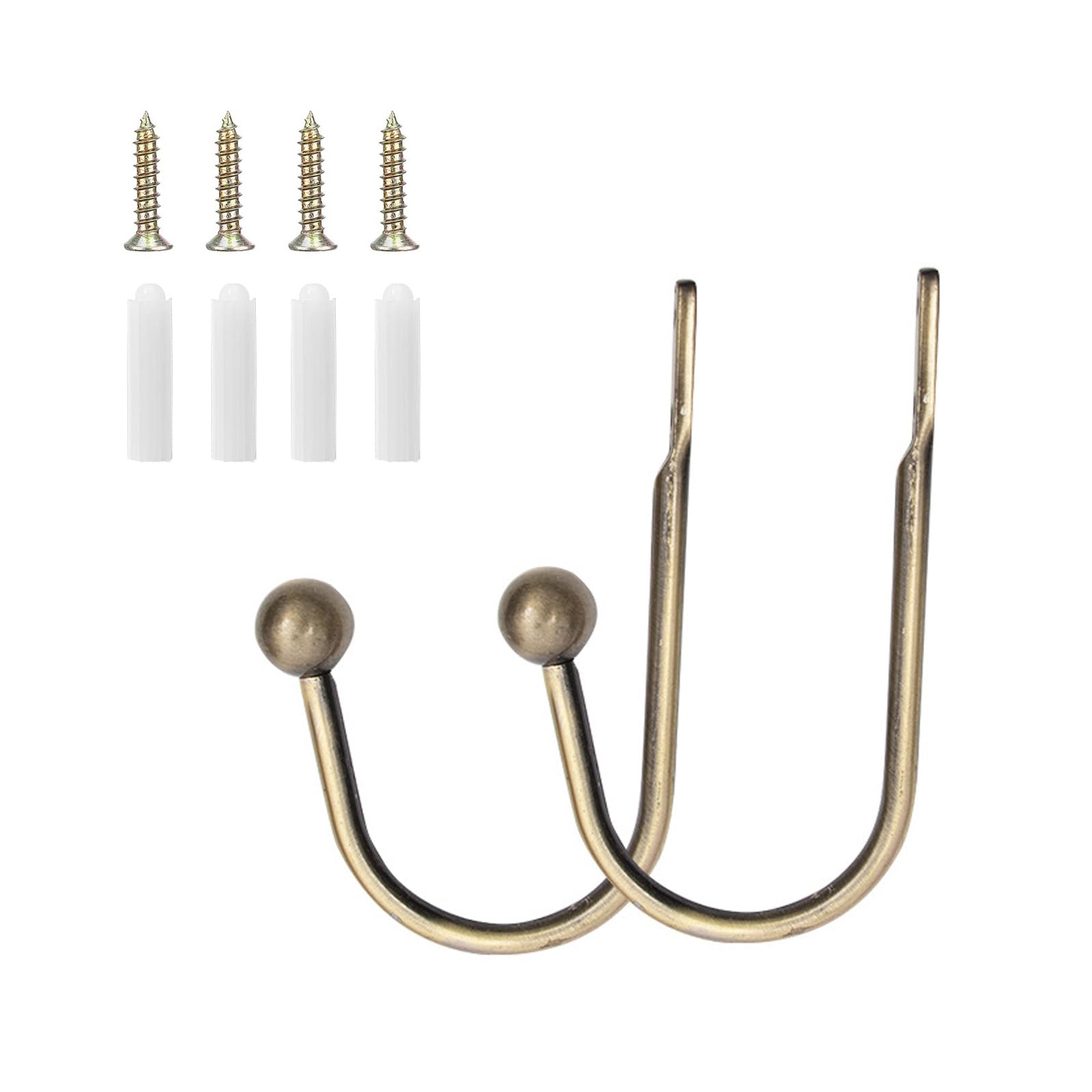Curtain Holdbacks 2pcs, Brass Curtain Hold Backs Metal Tie Backs for Curtains U-Shaped Hook Wall Mouted Decorative Accessories for Bedroom