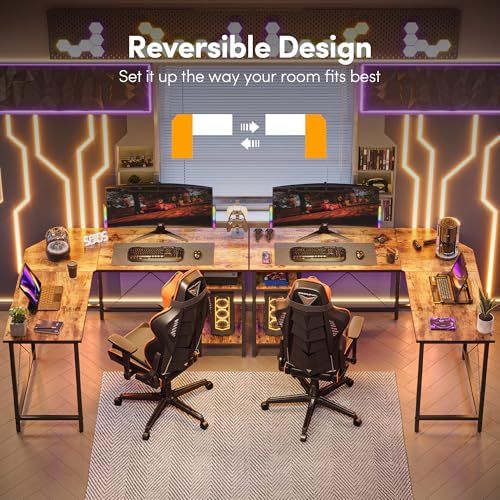 Image of CubiCubi L Shaped Desk, 59.1 Inch Reversible Corner Desk with Storage Shelves, Home Office Desk for Writing Gaming Study, Warm Brown