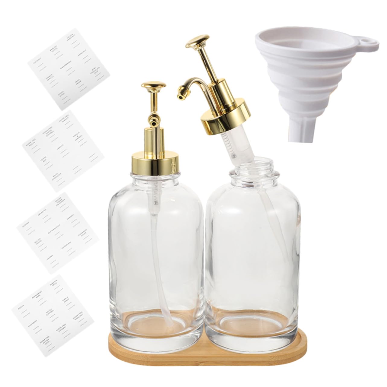 Ipetboom 2 pièces Distributeur de Liquide Transparent en Verre Pompe Anti-Fuite Rechargeable pour Mains et shampooing Lot de Bouteilles avec Accessoires Salle de Bain et Cuisine
