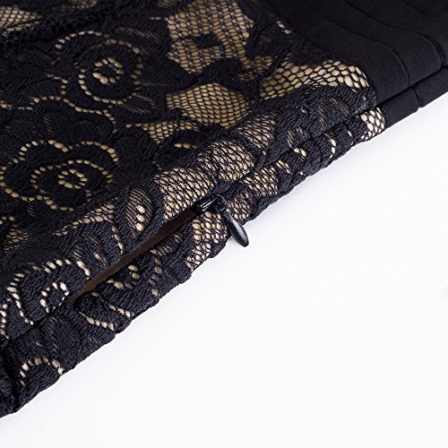 HOMEYEE Women's Chic V-Neck Lace Patchwork Flare Party Dress A062 (6, Black)