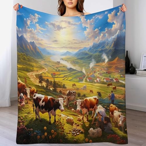 Couverture vache flanelle 130x150cm le plaid idéal pour réchauffer bébé au salon