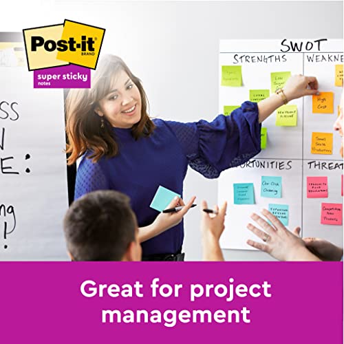Image of Post-it Super Sticky Notes, Carnival Colors, Pack of 6 Pads, 90 Sheets Per Pad, 76mm x 76mm - Super Sticky Notes for Note-Taking, To-Do Lists and Reminders
