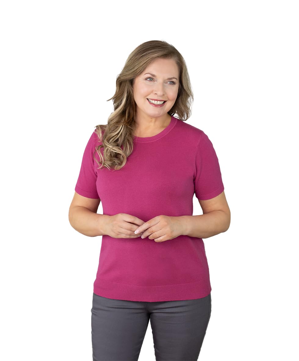 Ladies Short Sleeve Soft Knit Jumper - Berry Size 10