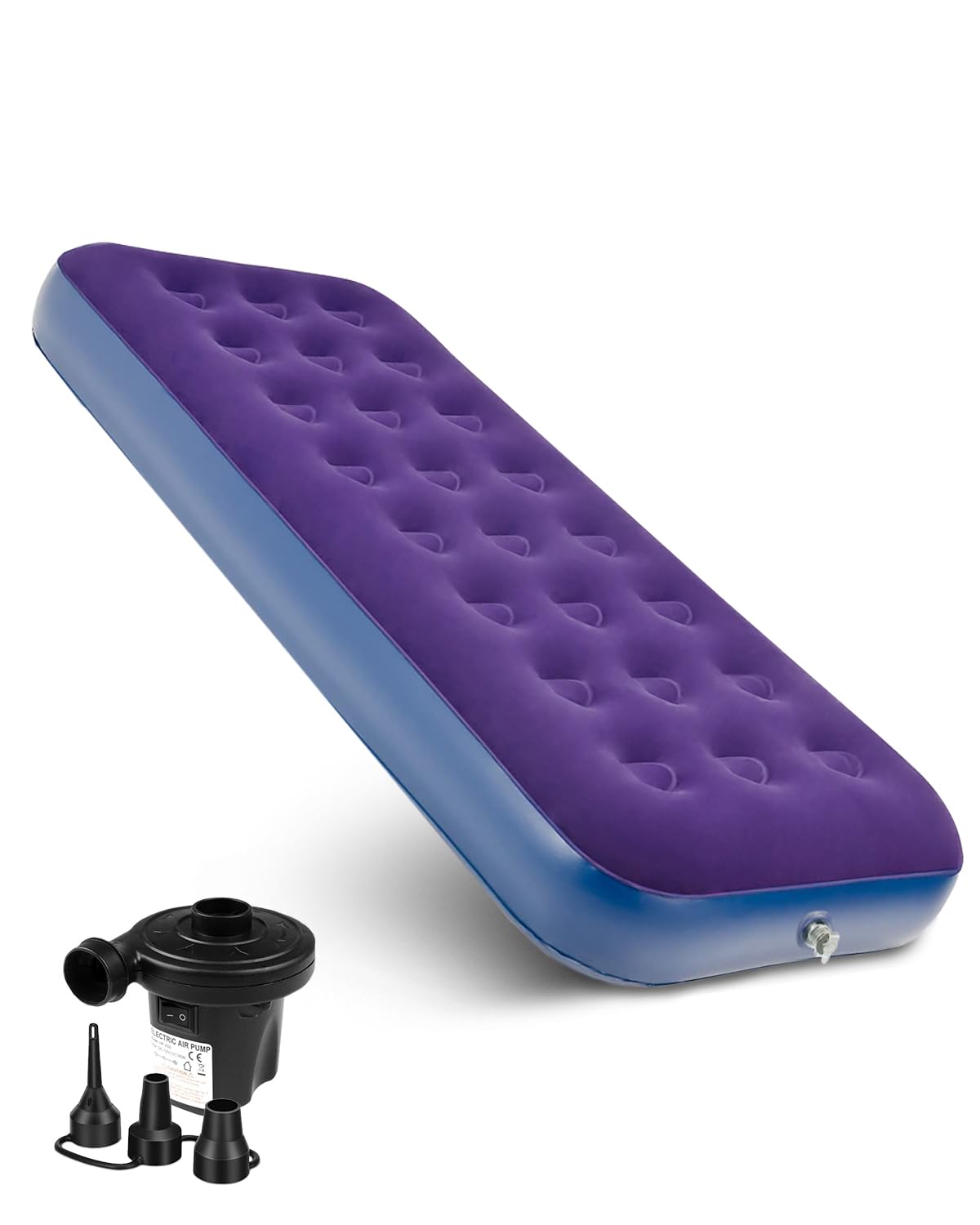 Victoper Single Inflatable Air Bed Flocked Blow Up Mattress Coil Beam Support Quick Inflation Heavy Duty 227kg Camping Mattress 188x73x22cm