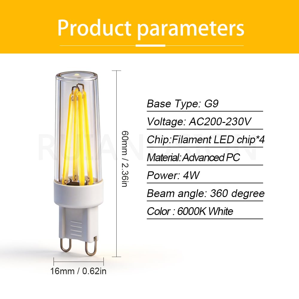 Ruiandsion Lampadina LED G9 220-240V Confezione da 5, 6000K Bianco Freddo, Lampada in PC Non Dimmabile per Lampada da Scrivano Illuminazione su Binario e Vetrina