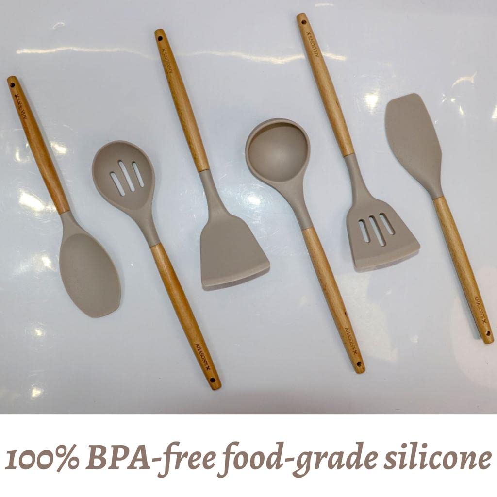 AHASON'S Set di utensili da cucina in silicone resistenti al calore 230°C-230°C, pinze per tornitore, cucchiaio, spatola, pennello, frusta con supporto, utensili da cucina, set di strumenti per