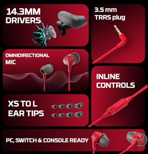 Image of HyperX Cloud Earbuds III - Wired Earbuds, PC; Nintendo Switch; Console Controller, Dynamic; 14.3 mm Driver, Silicone Ear Tips, Red, (BN7S0AA)