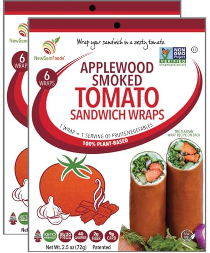 Applewood Smoked Tomato Sandwich Wraps (Two-Pack) – Vegan, Gluten-Free, Low-Carb Tomato Wraps with Smoky Flavor – Non-GMO, Paleo-Friendly, Plant-Based Bread Substitute
