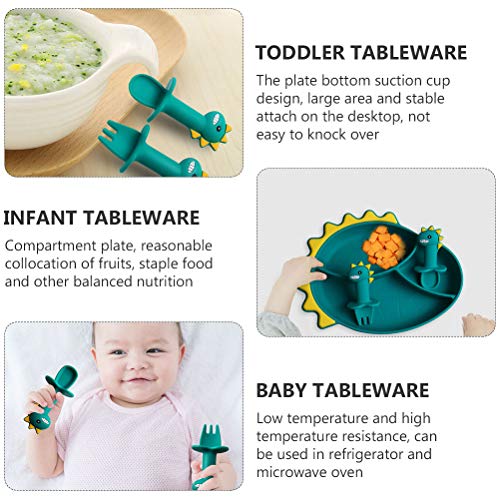 Yardwe Conjunto de talheres de silicone com 3 peças de dinossauros de desenho animado para bebê
