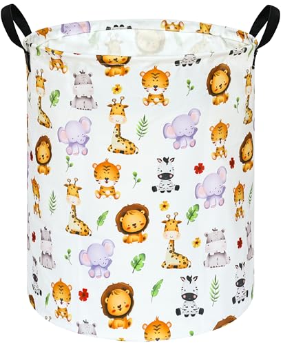 Image of Kids Laundry Hamper Clothes Gift Basket Storage Laundry Baskets Organizer Bin with Handles for Nursery Room (Tiger Animals)