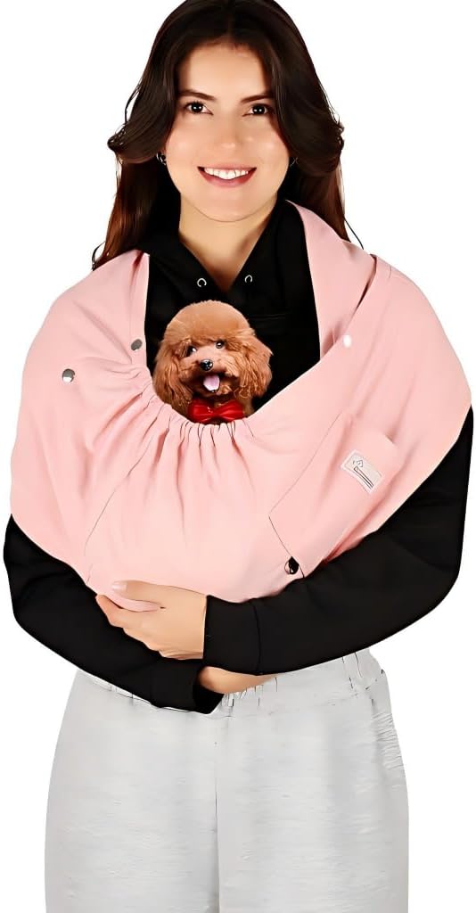 Dog Sling Carrier – Ice Silk Dog Slings for Small Dogs up to 10 lbs, Breathable Dog Carrier Sling with Adjustable Safety Strap & Buckle, Portable Cat Sling Carrier (Pink)