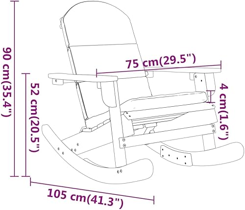 Miniatura 2 de Adirondack Rocking Chair Outdoor Natural Acacia Wood Brown 41.3 x 29.5 x 35.4 in Cream White Cushions for Garden Patio Balcony Porch Camping Chair