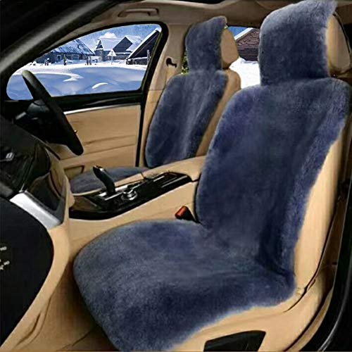 Genuine Sheepskin Seat Covers for Cars SUV Trucks Van RV Front Seats Real Sheepskin Car Seat Covers Fuzzy Fur Car Seat Covers Sheepskin Auto Seat Covers - Universal (Blue Gray,One Piece)