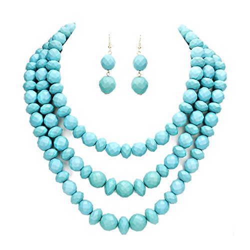 Affordable Wedding Jewelry Uniklook Fashion Layered Strands Turquoise Blue Beaded Beads Necklace Earrings Set Gift Bijoux