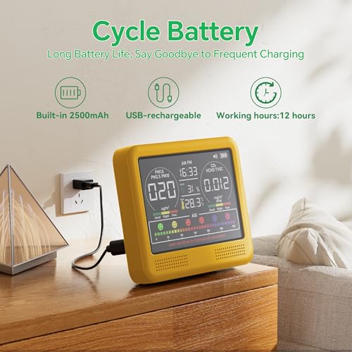 Image of 16-in-1 Indoor Air Quality Monitor with PM1.0,PM2.5,PM10,CO2,HCHO,TVOC,Temperature,Humidity,Time Display &7 AQI Alarms - Professional Air Quality Tester for Home, Office & Indoor Use