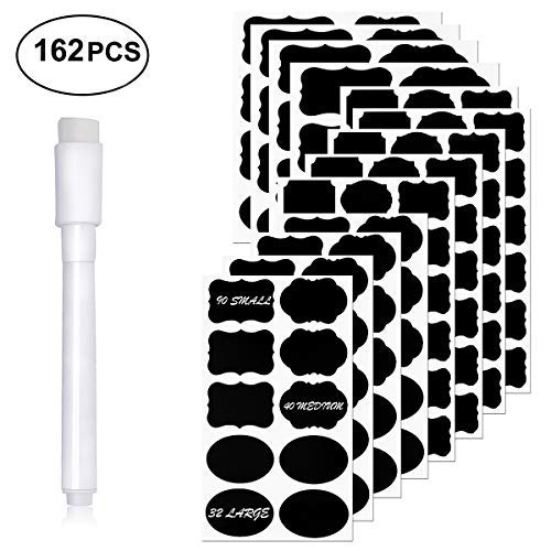 162 Premium Chalkboard Labels Bundle - Reusable Blackboard Storage Stickers with 3MM White Chalk Marker for Labeling Mason Jars, Pantry, Craft Rooms & Closets - Organize Your Home & Office