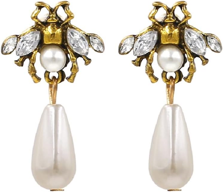 Bee Earrings for Women, Cute Insect Honey Bee Earrings for Womens, Pearl Honeybee Dangle Earring Hypoallergenic, Honeybee Bohemian Drop Earring