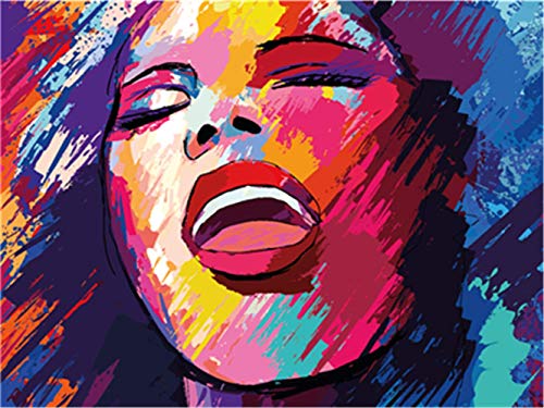 YEESAM ART Papeterie colorée visage de femme, peinture par numéros 40,6 x 50,8 cm, kit de peinture pour décoration murale (femme, encadré)
