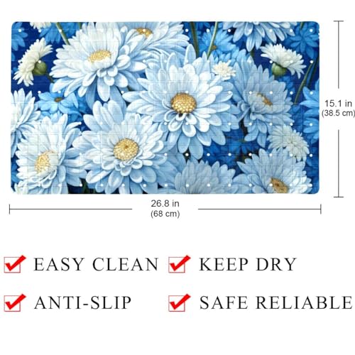 Alfombrilla de baño antideslizante azul y blanca de PVC extra larga con ventosas 5