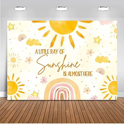 Mocsicka Sunshine Baby Shower Backdrop Sunshine Theme Baby Shower Backdrop Party Decorations Background Little Ray of Sunshine Party Backdrop Cake Table Decorations (7x5ft)