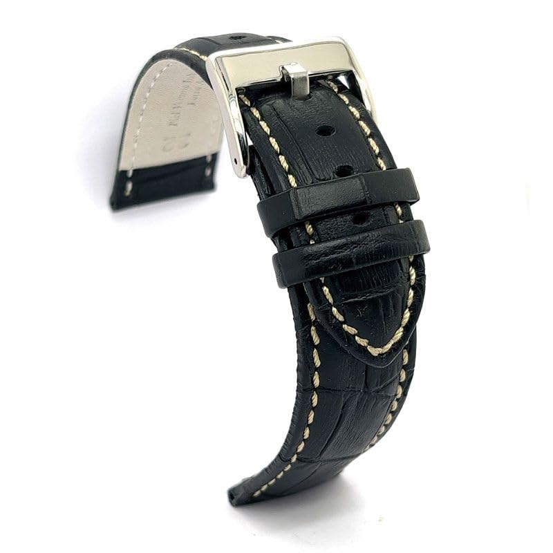 Bracelet De Montre En Cuir De Crocodile Véritable 18mm Noir, Fait Main En Italie - Neuf Sans étiquette